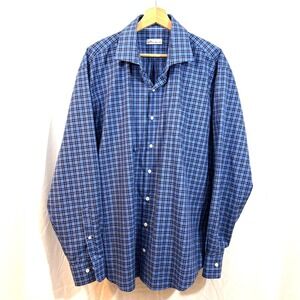Peter Millar Northgate 100% Cotton Blue Plaid Sport Shirt Long Sleeve, Size XL